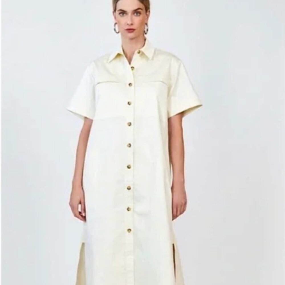 NWT| HUNTER BELL | PRESCOTT BUTTON-FRONT MIDI SHIRTDRESS IN WHITE